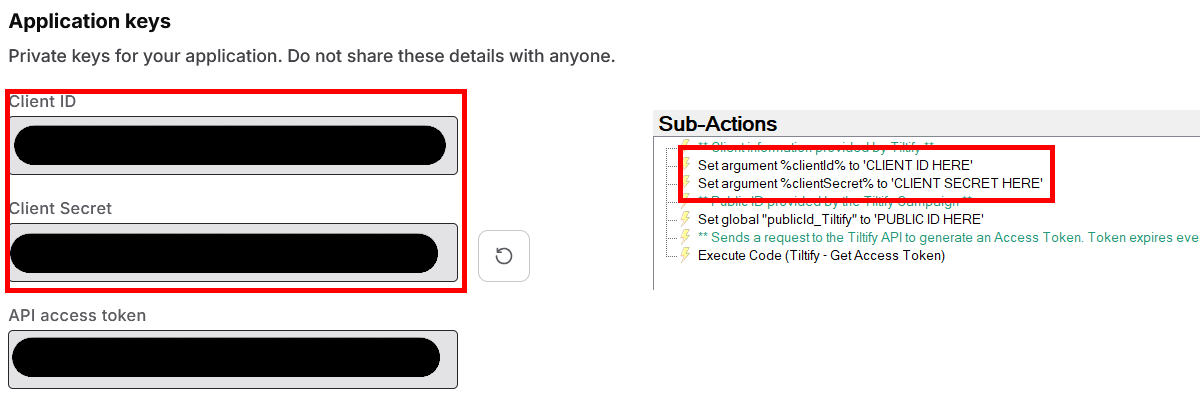 Tiltify Application keys needed for the Streamer.Bot Tiltify extension.